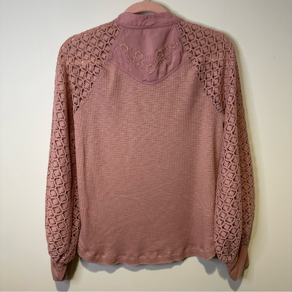 free people sweetest thing embroidered lace sleeve shirt size small - Picture 7 of 8